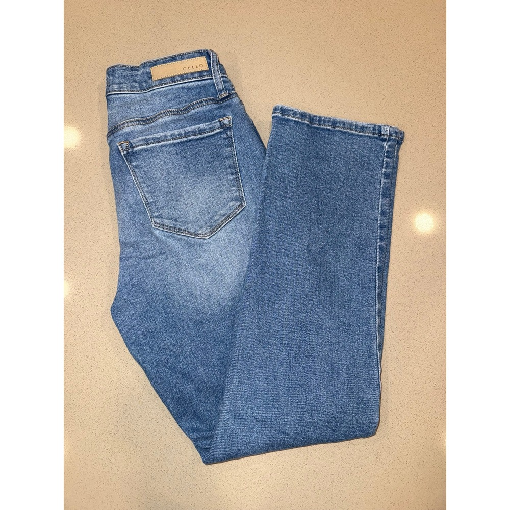 Cello Womens Distressed High Rise Straight Leg Jeans Medium Wash Size 9 AB19572M
